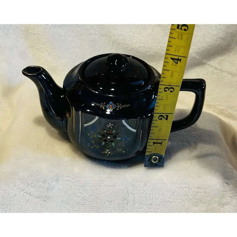 Vtg 1950's Redware Brown Betty Hand Painted Tea Pot 3.5